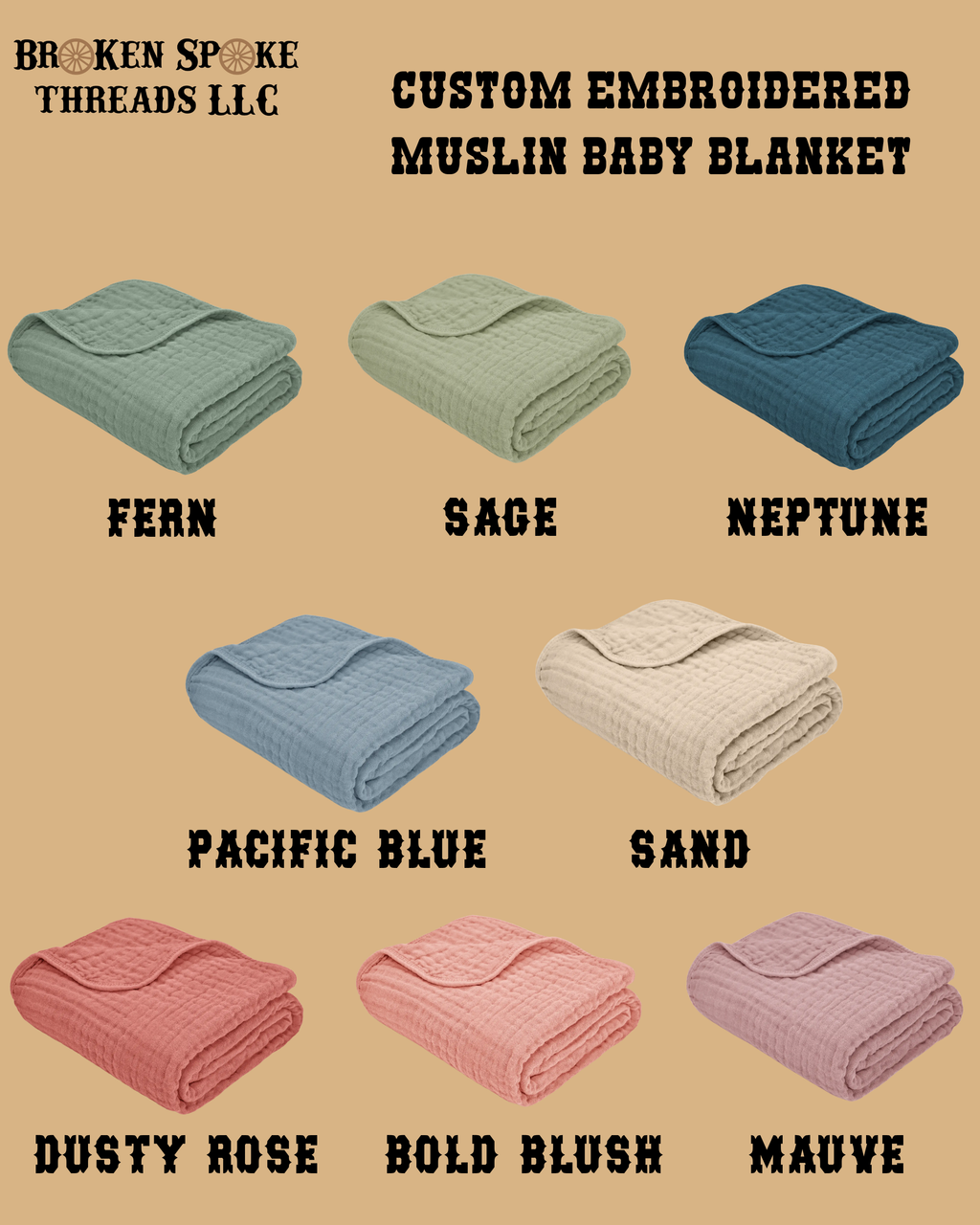 Custom Embroidered Muslin Baby Blanket | 100% Cotton 50x60 Throw, Personalized Name Monogram